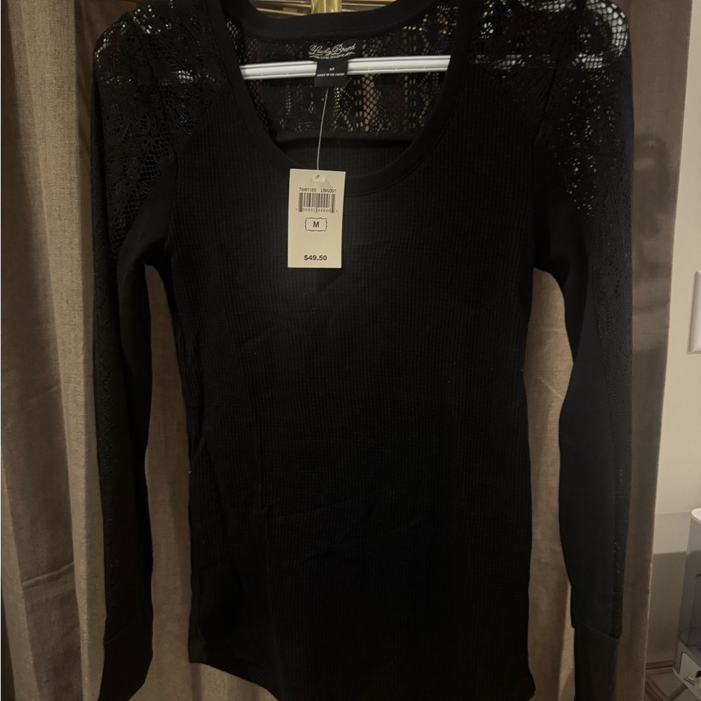 Lucky Brand Black Long Sleeve Lace Top